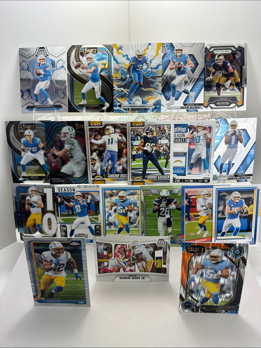 Justin Herbert Chargers lot of 20 w/ Alt/Gordon rookies Derwin James/Mack pulsar
